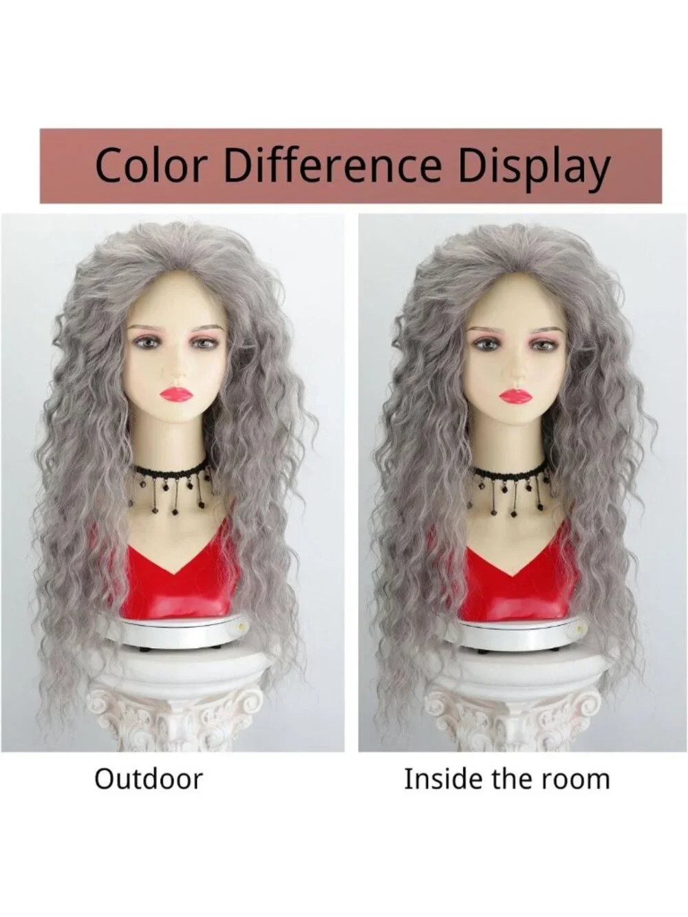 Long Curly Dark Grey Silver Synthetic Wig for Women - Natural Look, Stylish Hair